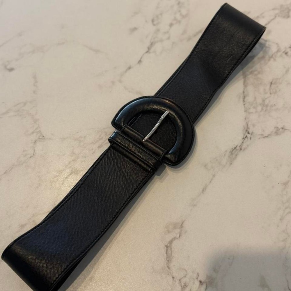 Flavio Castellani Wide Black Leather Belt Made in Italy - Picture 3 of 5